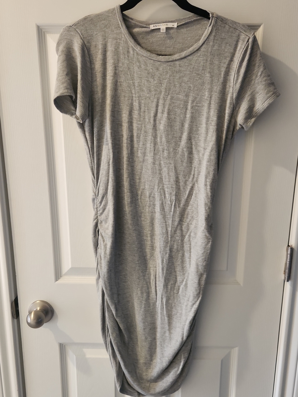 ANTISTAR Gray Side-Ruched Midi Dress